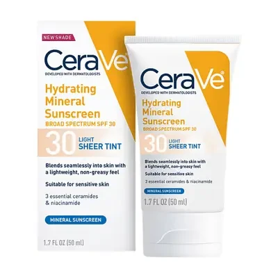 CeraVe Hydrating Mineral Sunscreen Broad Spectrum SPF 30 Sheer Tint 50ml - Light