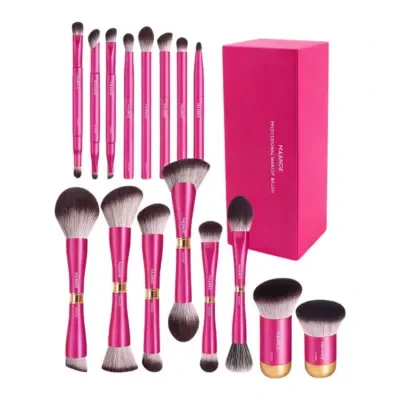 MAANGE 16Pcs Professional Makeup Brush Set with Box - Hot Pink