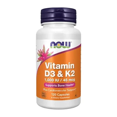 Now Foods Vitamin D3 & K2 1,000 IU/45 mcg 120 Capsules