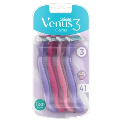 Gillette Venus Colors 3 Disposable Razors (4 in pack of 1)