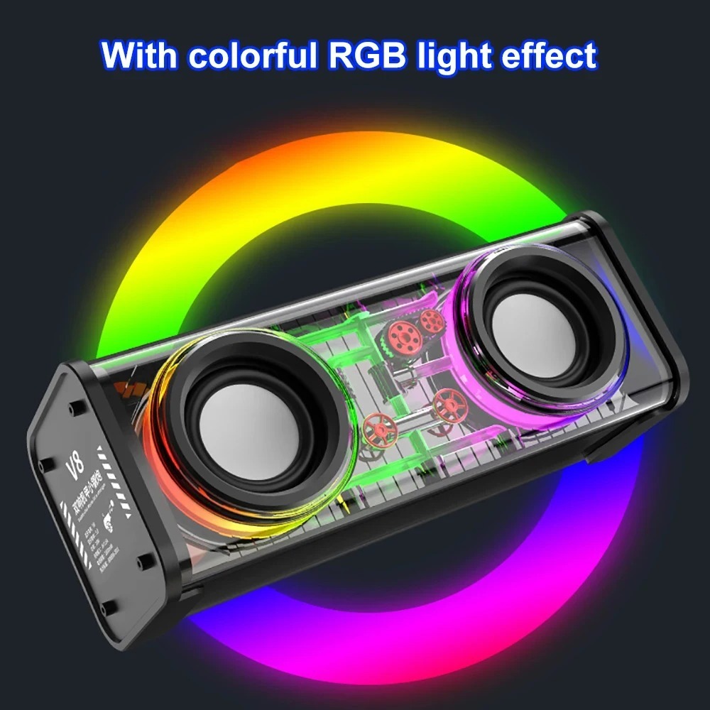 V8 Transparent Mecha Speaker Subwoofer Wireless Bluetooth RGB TWS Speaker