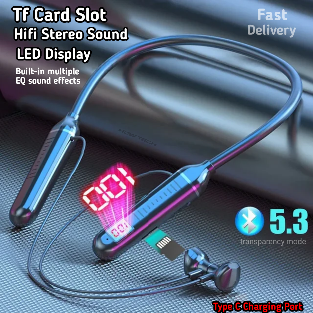 G9 Pro+ Stereo Type-C Charging Long Standby Wireless Neckband Headphone With Microphone